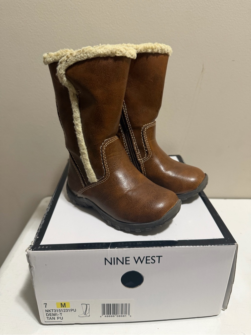 Nine West Kids Demi-T Brown Faux Fur Boots Girls Size 7M EUC